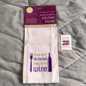 Wine lover’s Embroidered Kitchen Towel & cute Magnet. NEW